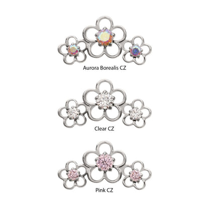 Titanium Threadless Triple Cut Out Cherry Blossom Flower Top with Prong Set Gem