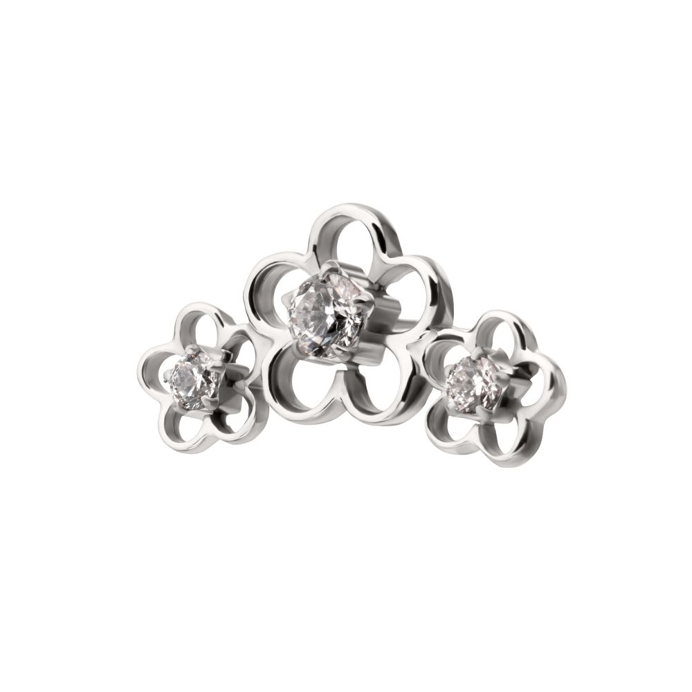 Titanium Threadless Triple Cut Out Cherry Blossom Flower Top with Prong Set Gem