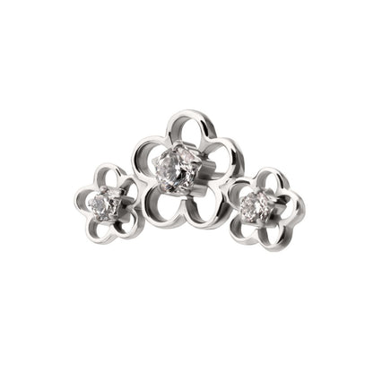 Titanium Threadless Triple Cut Out Cherry Blossom Flower Top with Prong Set Gem