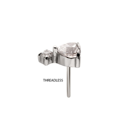 Titanium Threadless Prong Set Heart Top with Clear Round Gem