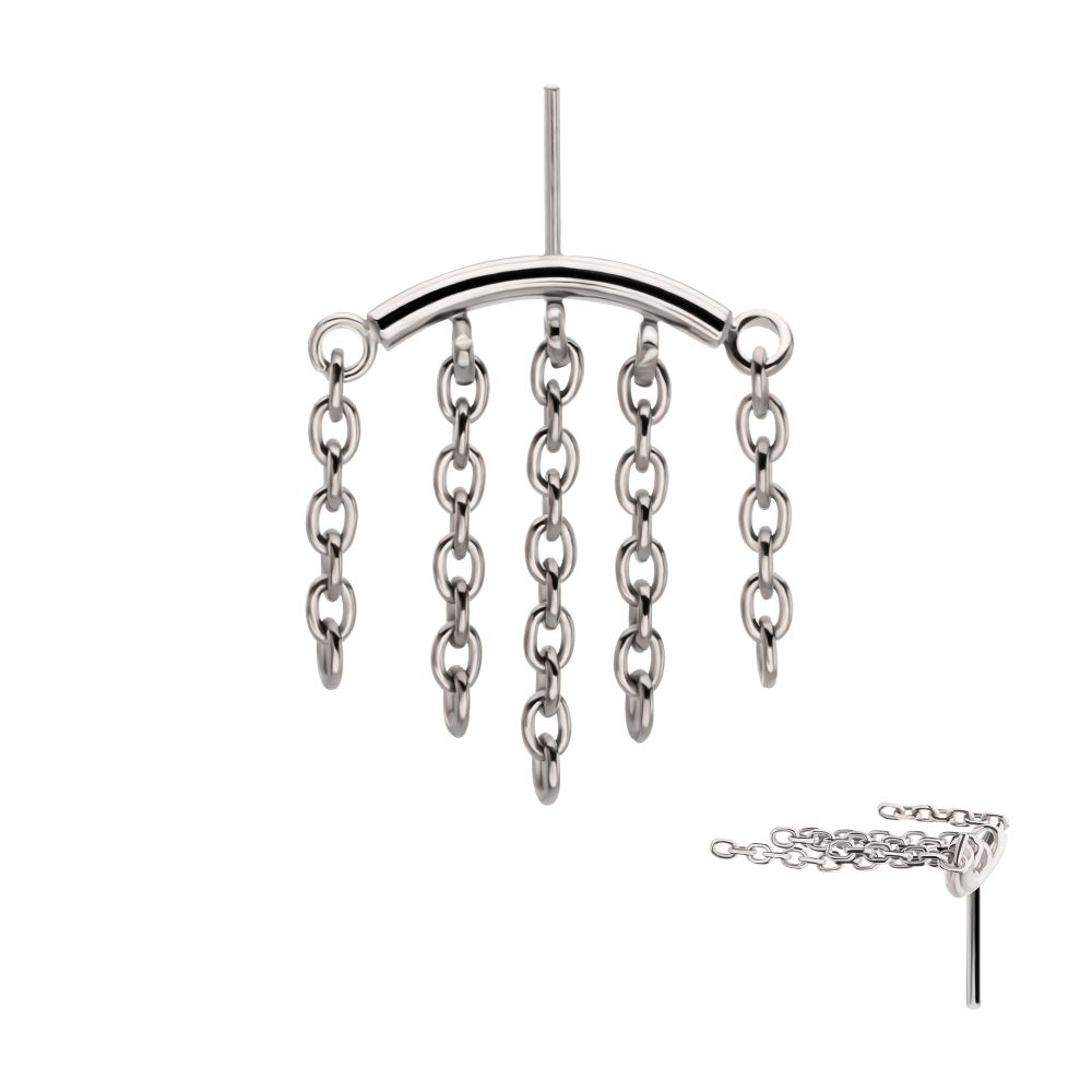 Titanium Threadless Hidden Helix Curved Bar Top with 5-Chain Dangle