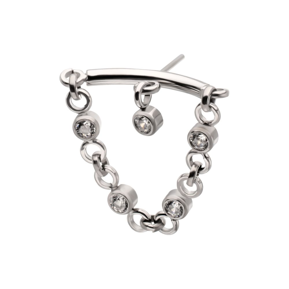 Titanium Threadless Hidden Helix Curved Bar Top with CZ Chain Dangle & Floating Gem