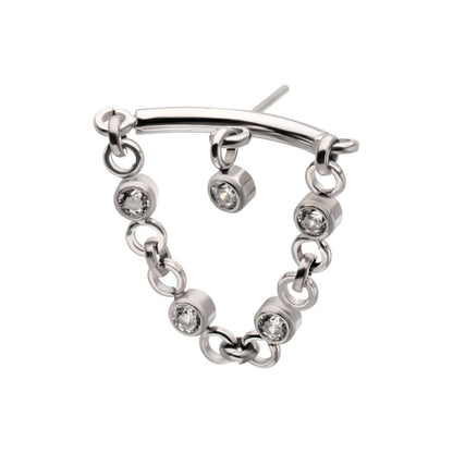 Titanium Threadless Hidden Helix Curved Bar Top with CZ Chain Dangle & Floating Gem