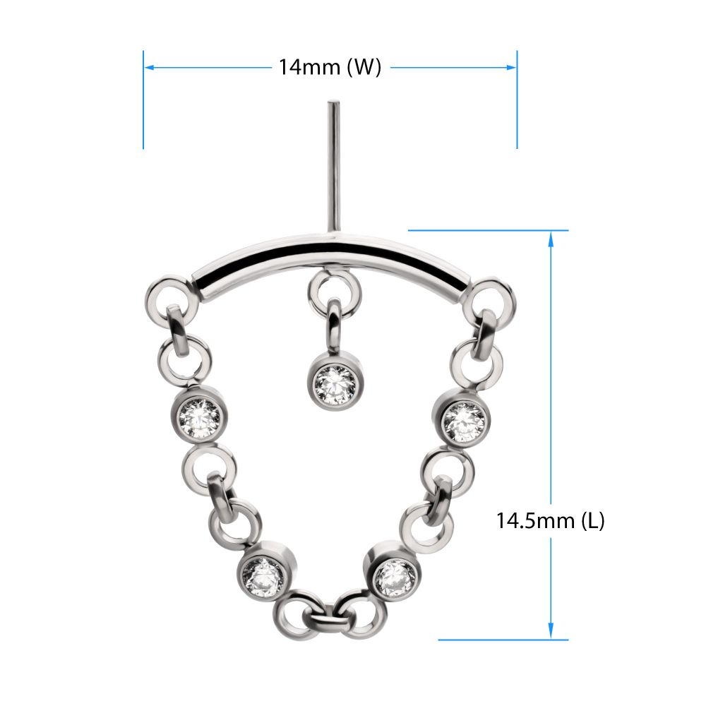Titanium Threadless Hidden Helix Curved Bar Top with CZ Chain Dangle & Floating Gem