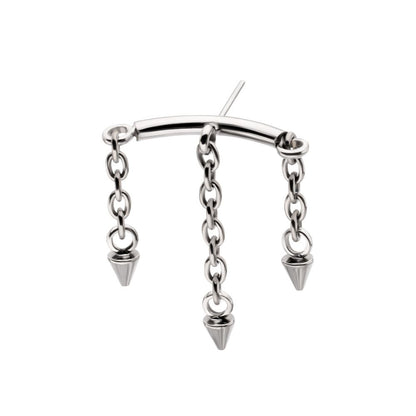 Titanium Threadless Hidden Helix Curved Bar Top with 3 Spiked Chain Dangle