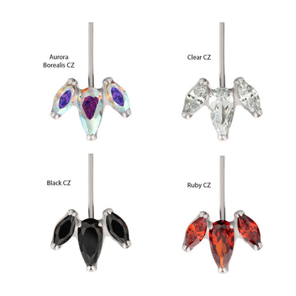 Titanium-Threadless Vertical Helix V-Prong Pear Trio Blossom Cluster Top