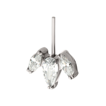 Titanium-Threadless Vertical Helix V-Prong Pear Trio Blossom Cluster Top