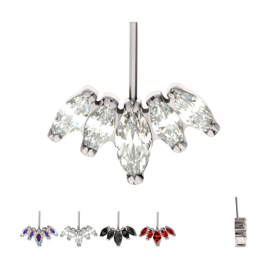 Titanium Threadless Vertical Helix V-Prong Marquise Fan 5-Cluster Top