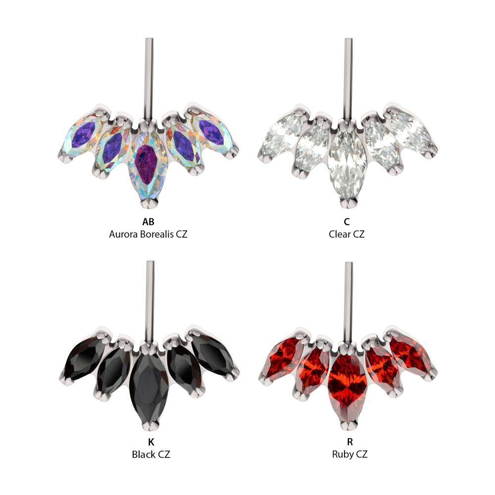Titanium Threadless Vertical Helix V-Prong Marquise Fan 5-Cluster Top