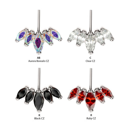 Titanium Threadless Vertical Helix V-Prong Marquise Fan 5-Cluster Top