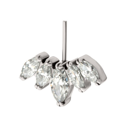 Titanium Threadless Vertical Helix V-Prong Marquise Fan 5-Cluster Top