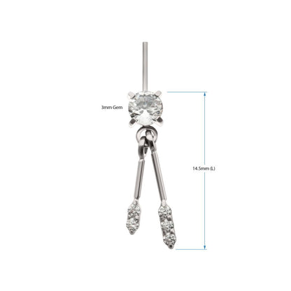 Titanium Threadless Vertical Helix Prong Set Gem Top with Duo Bar Dangle