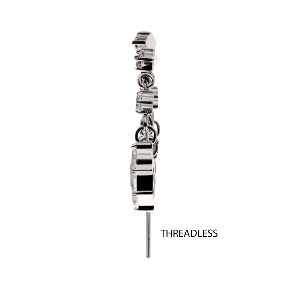 Titanium Threadless Hidden Helix 5-Cluster Teardrop Gem Curved Bar Top with 5-Chain Prong Gem Dangle