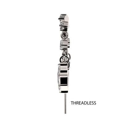 Titanium Threadless Hidden Helix 5-Cluster Teardrop Gem Curved Bar Top with 5-Chain Prong Gem Dangle