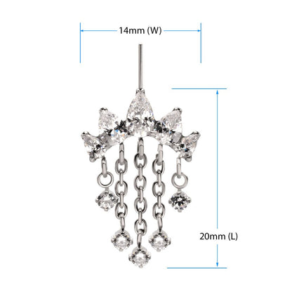 Titanium Threadless Hidden Helix 5-Cluster Teardrop Gem Curved Bar Top with 5-Chain Prong Gem Dangle