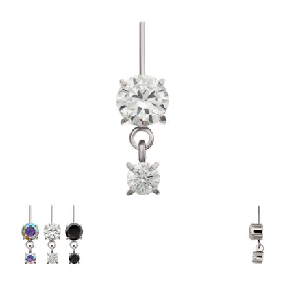 Titanium Threadless Vertical Helix Double 4-Prong CZ Gem Dangle Top