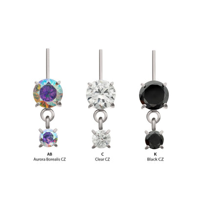 Titanium Threadless Vertical Helix Double 4-Prong CZ Gem Dangle Top
