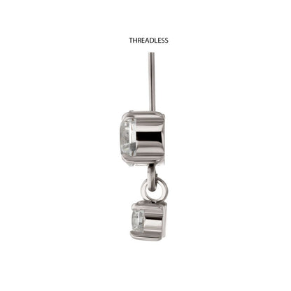 Titanium Threadless Vertical Helix Double 4-Prong CZ Gem Dangle Top