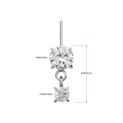 Titanium Threadless Vertical Helix Double 4-Prong CZ Gem Dangle Top