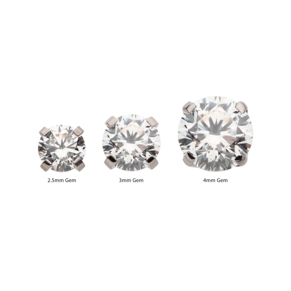 Titanium Threadless Labret with Prong Set CZ Top & 4mm Base