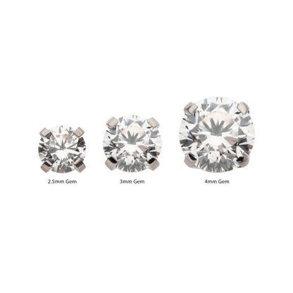 Titanium Threadless Labret with Prong Set CZ Top & 4mm Base