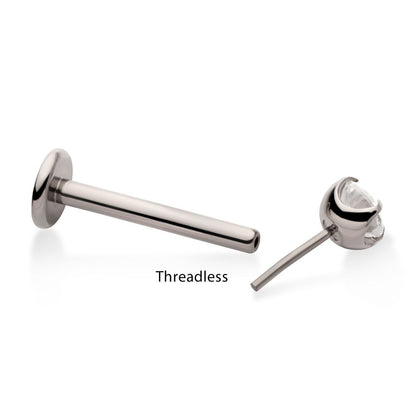 Titanium Threadless Labret with Prong Set CZ Top & 4mm Base