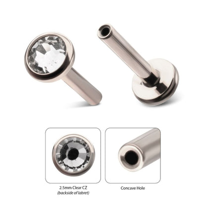 Titanium Threadless 3mm Bezel  Gem Back Duality Labret (Base Only)