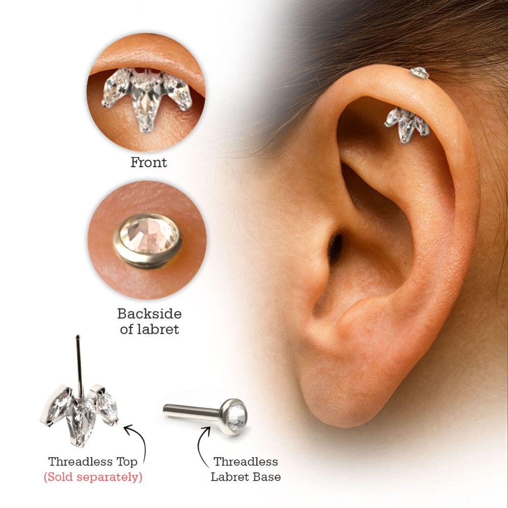 Titanium Threadless 3mm Bezel  Gem Back Duality Labret (Base Only)