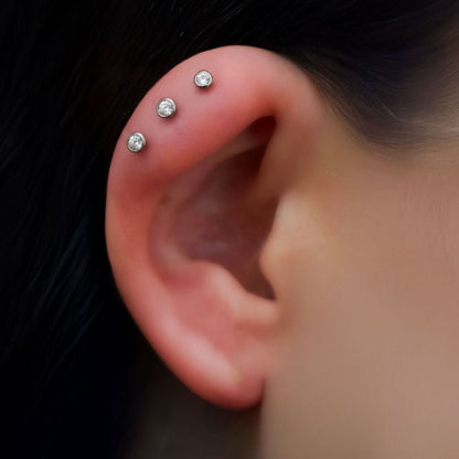 Titanium Threadless 3mm Bezel  Gem Back Duality Labret (Base Only)