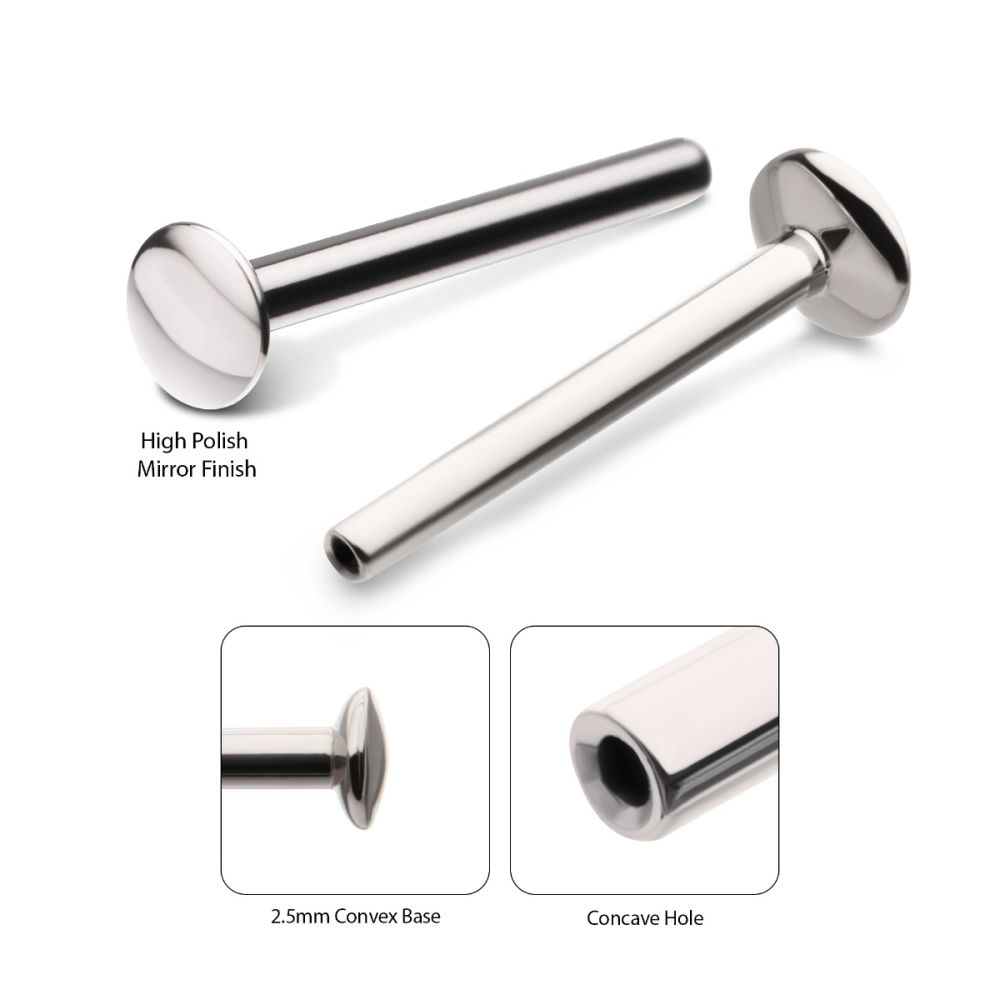 Titanium Threadless High Polish Mirror Finish 2.5mm Dome Labret Base