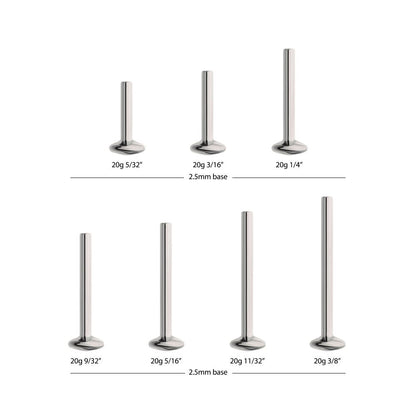 Titanium Threadless High Polish Mirror Finish 2.5mm Dome Labret Base