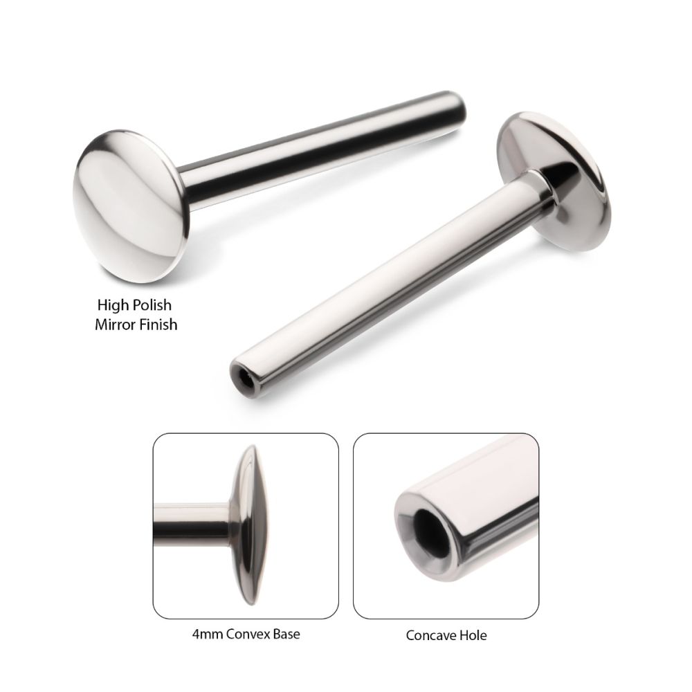 Titanium-Threadless High Polish Mirror Finish 4mm Dome Labret Base