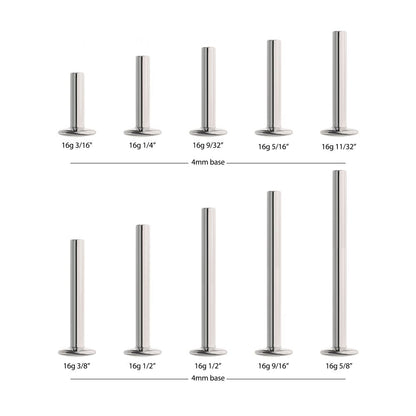 Titanium-Threadless High Polish Mirror Finish 4mm Dome Labret Base