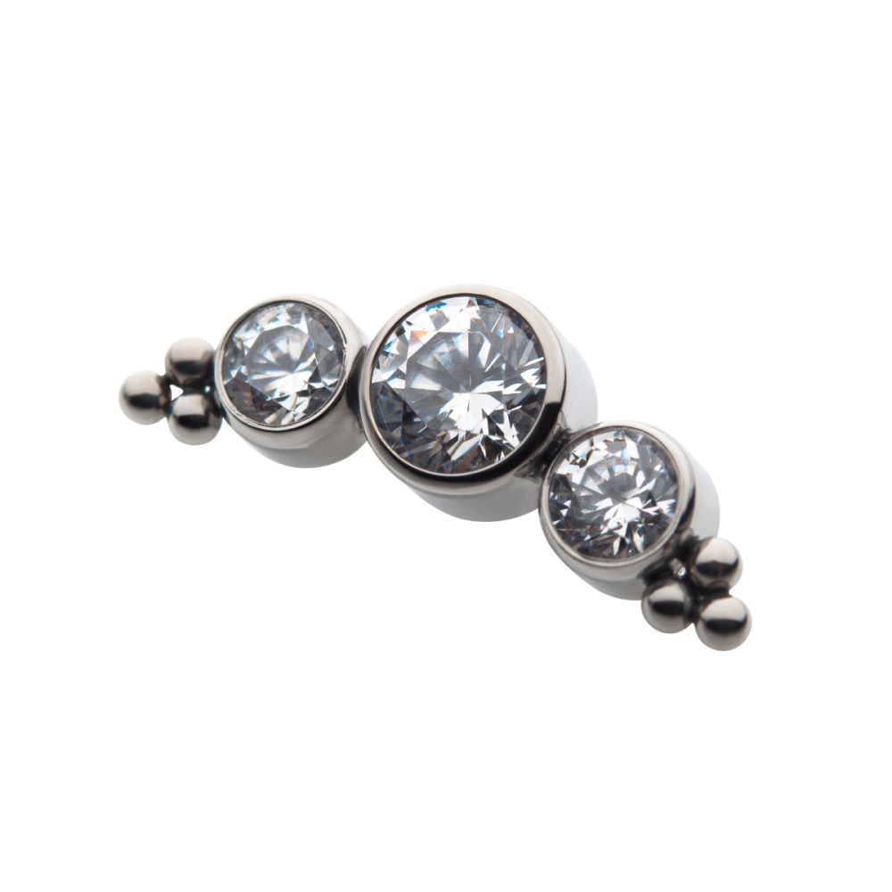 Titanium Threadless 6-Bead Bezel Round CZ/Swarovski Zirconia 3-Cluster Top