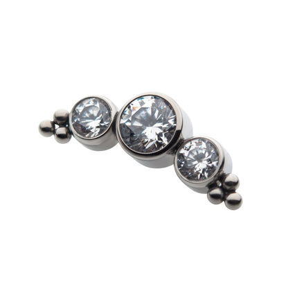 Titanium Threadless 6-Bead Bezel Round CZ/Swarovski Zirconia 3-Cluster Top