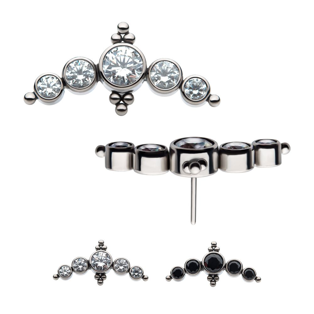 Titanium Threadless 5-Bezel Set AAA Gem & Beads Cluster Top