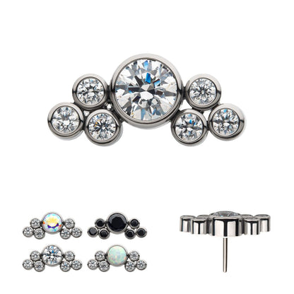 Titanium Threadless 3.5mm Bezel Round CZ/Opal with 3-Gem Cluster Top