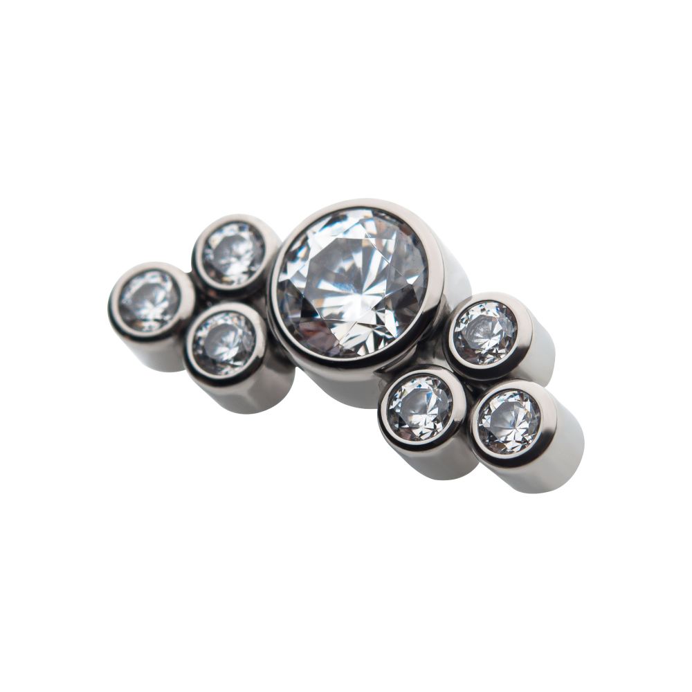 Titanium Threadless 3.5mm Bezel Round CZ/Opal with 3-Gem Cluster Top