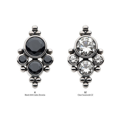 Titanium Threadless with 10 Beads & 4 Bezel Set AAA CZ/Swarovski Zirconia Top