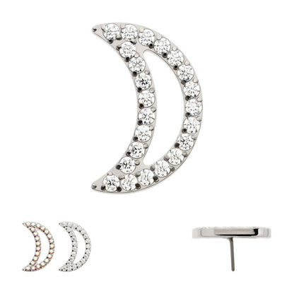 Titanium Threadless Cut Out Crescent Moon Top with Pave Set Clustered CZ