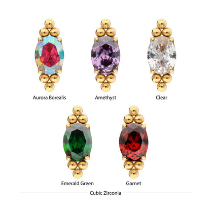 24Kt Gold PVD Titanium Threadless "Nova Oval" Prong Set Gem Top