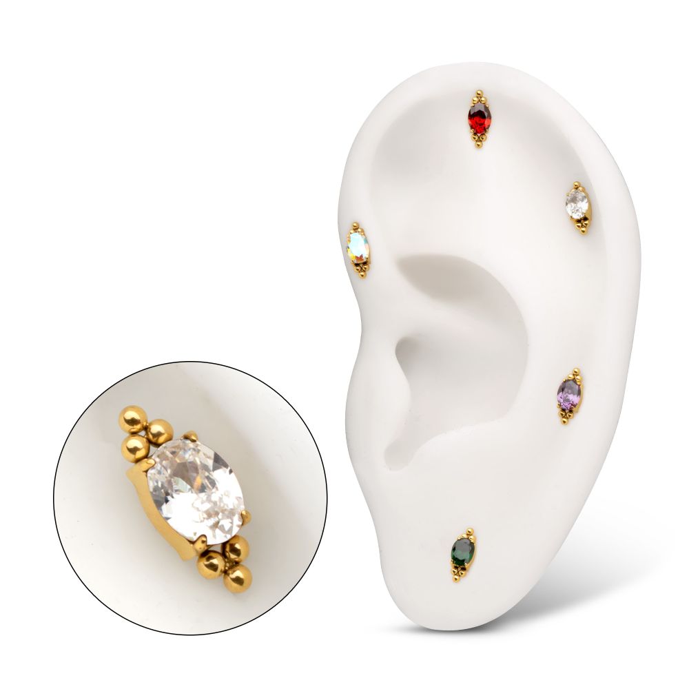24Kt Gold PVD Titanium Threadless "Nova Oval" Prong Set Gem Top