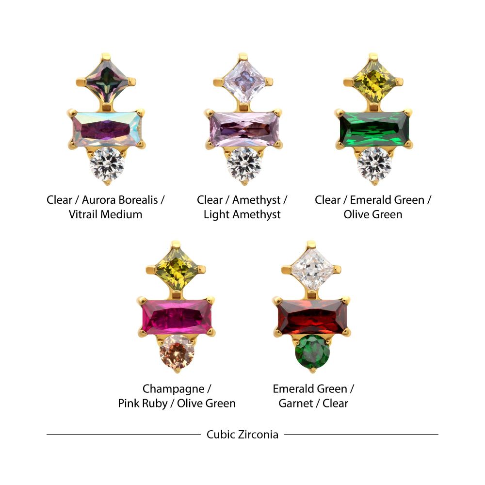 24Kt Gold PVD Titanium Threadless "Astra Cluster" Prong Set Gem Top
