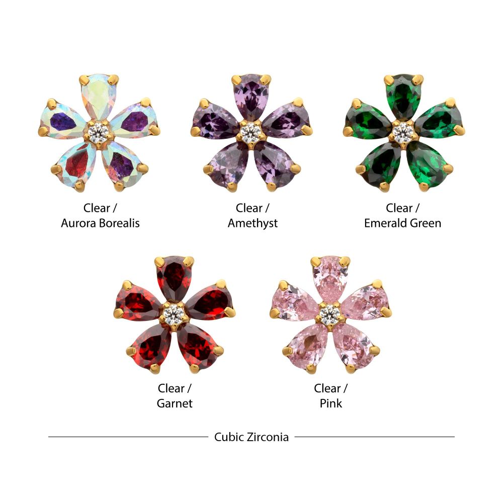 24Kt Gold PVD Titanium Threadless "Radiant Bloom Flower" Prong Set Gem Top