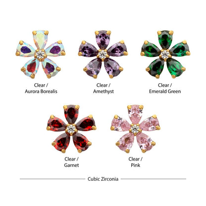 24Kt Gold PVD Titanium Threadless "Radiant Bloom Flower" Prong Set Gem Top