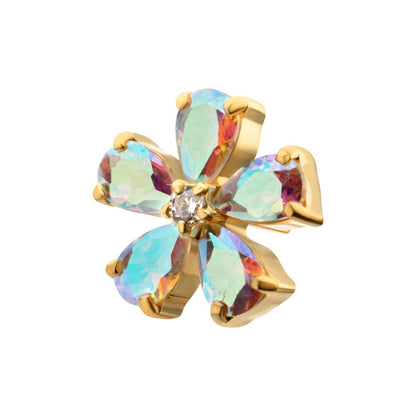 24Kt Gold PVD Titanium Threadless "Radiant Bloom Flower" Prong Set Gem Top
