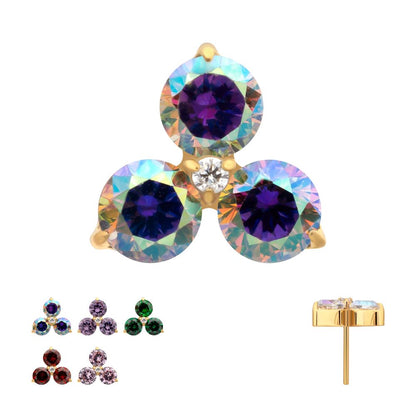 24Kt Gold PVD Titanium Threadless Trinity Prong Set Gem Top