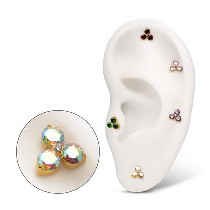24Kt Gold PVD Titanium Threadless Trinity Prong Set Gem Top