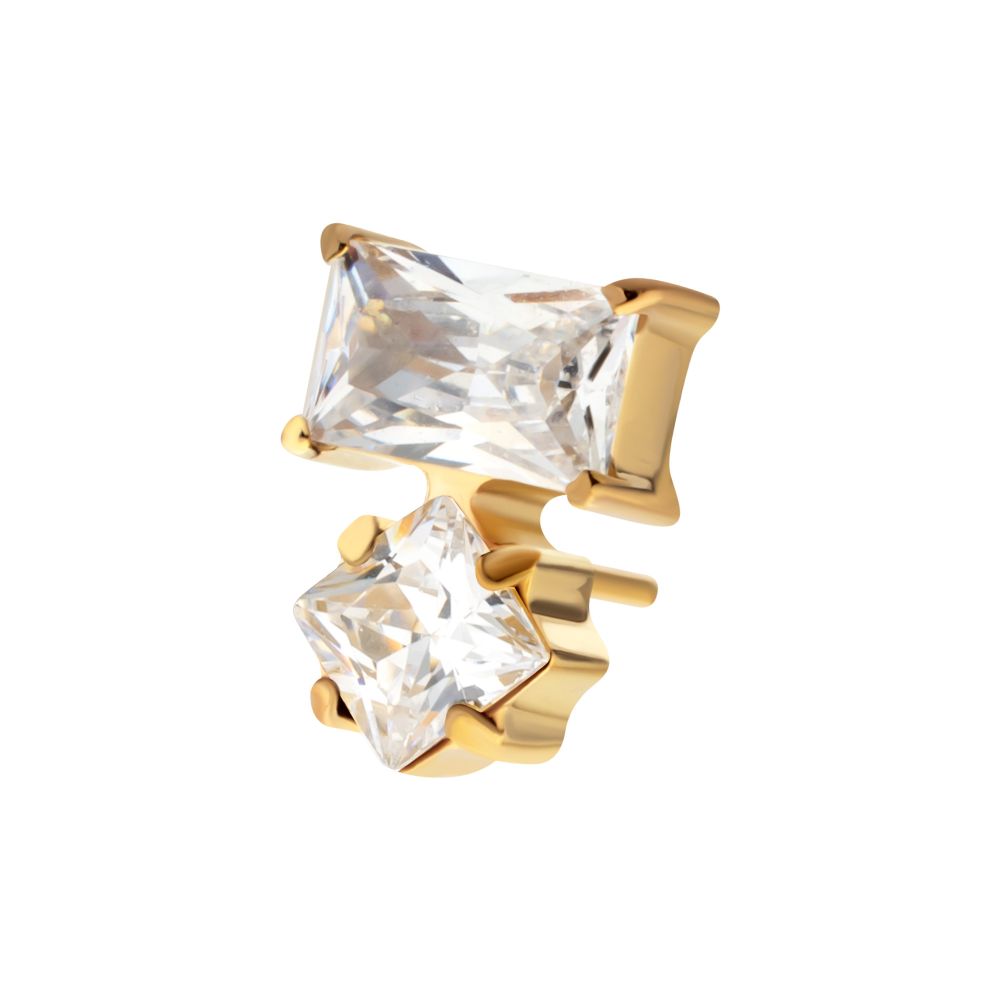 24Kt Gold PVD Threadless "Baguette Duo" Prong Set Gem Top