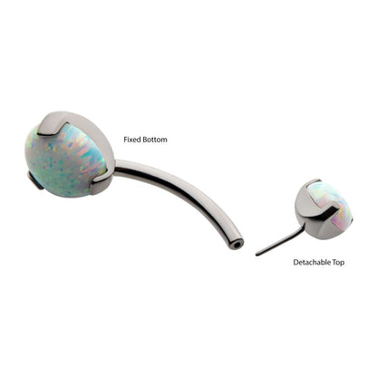 Titanium Threadless with Prong Set Round AAA CZ/Synthetic Opal Detachable Top and Fixed Bottom Navel Curve
